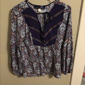 Navy & Orange Long Sleeve Blouse